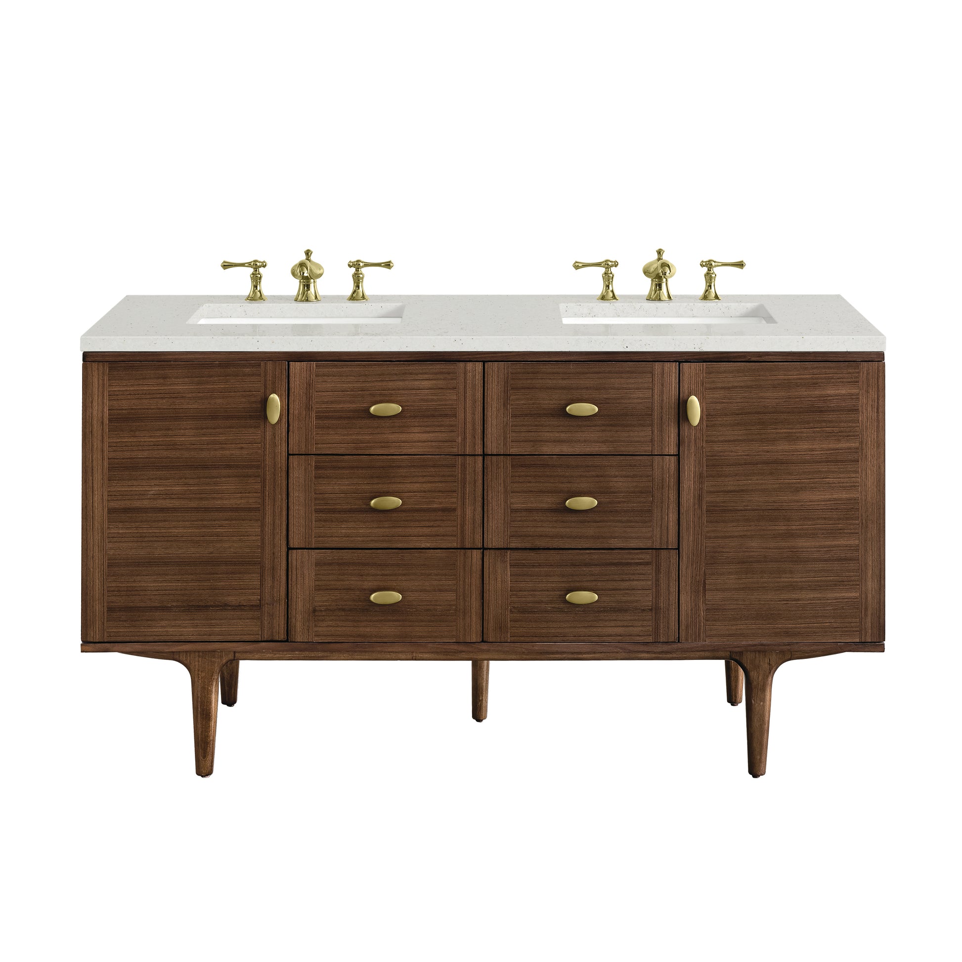 Renovate for Less Atlanta Amberly 60" Double Vanity, Mid-Century Walnut w/ 3 CM Lime Delight Top
