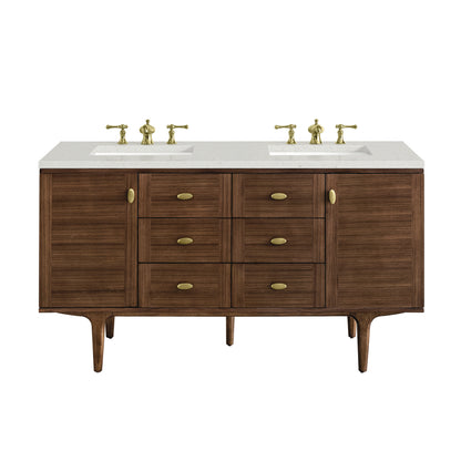 Renovate for Less Atlanta Amberly 60" Double Vanity, Mid-Century Walnut w/ 3 CM Lime Delight Top