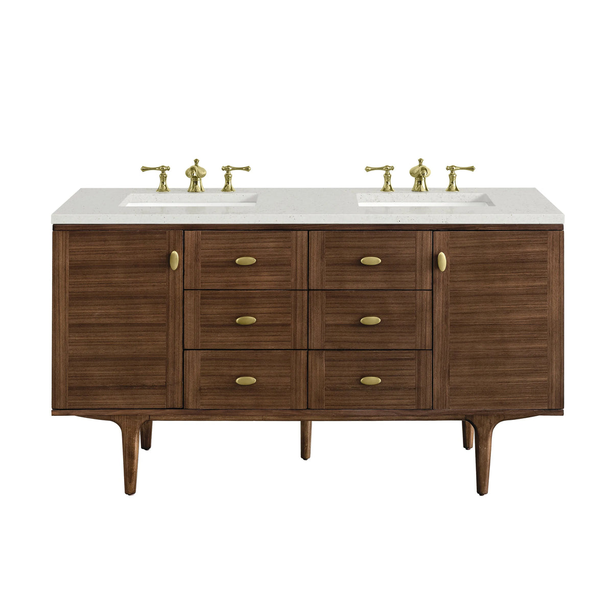 Amberly 60" Double Vanity, Mid-Century Walnut w/ 3 CM Lime Delight Top