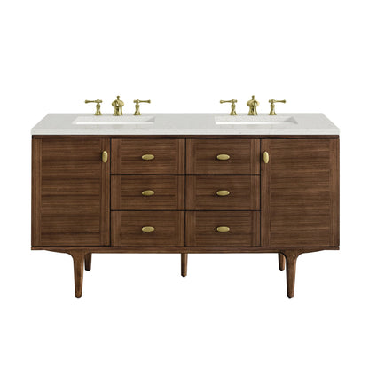 Amberly 60" Double Vanity, Mid-Century Walnut w/ 3 CM Lime Delight Top