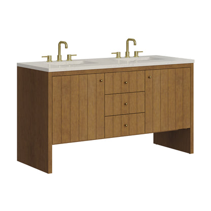 Renovate for Less Atlanta Hudson 60" Double Vanity, Honey Oak w/ 3 CM Siberian Silestone Top w/FreePower Wireless Charger