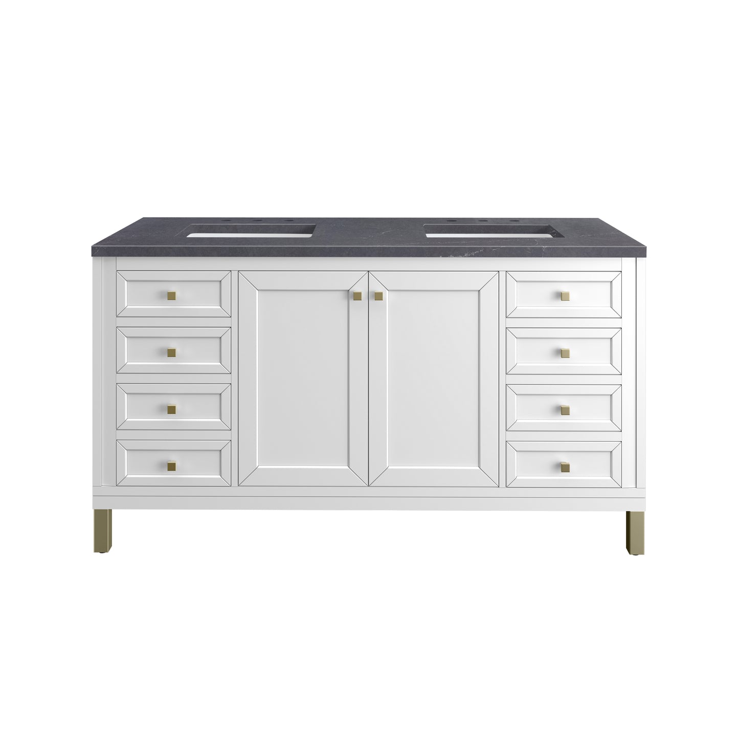 Renovate for Less Atlanta Chicago 60" Double Vanity, Glossy White, w/ 3 CM Charcoal Soapstone Silestone® Top