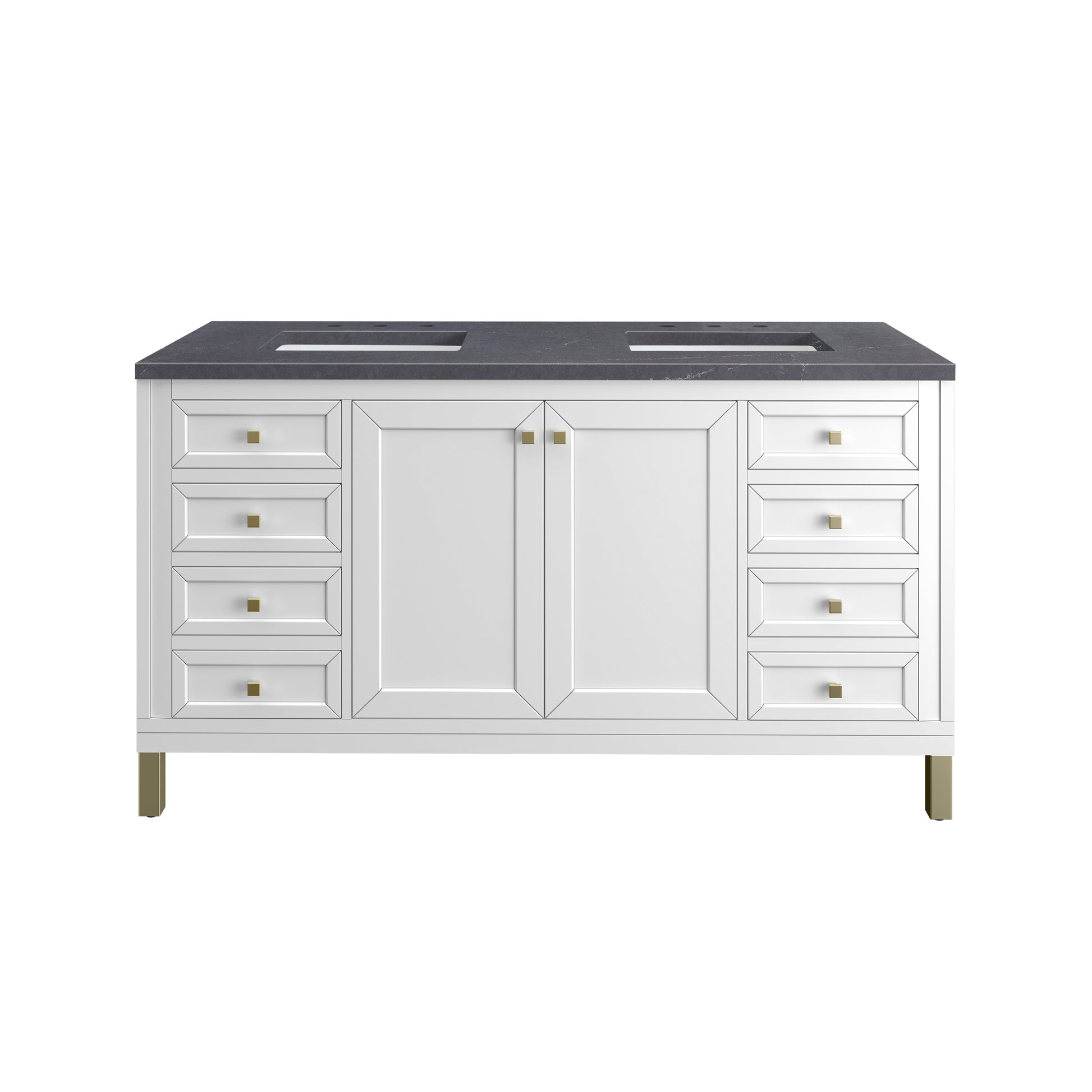 Renovate for Less Atlanta Chicago 60" Double Vanity, Glossy White, w/ 3 CM Charcoal Soapstone Silestone® Top