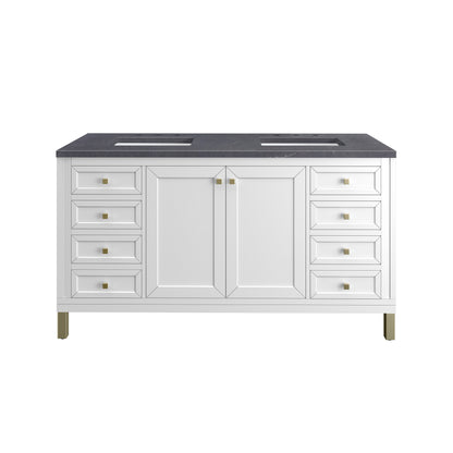 Renovate for Less Atlanta Chicago 60" Double Vanity, Glossy White, w/ 3 CM Charcoal Soapstone Silestone® Top