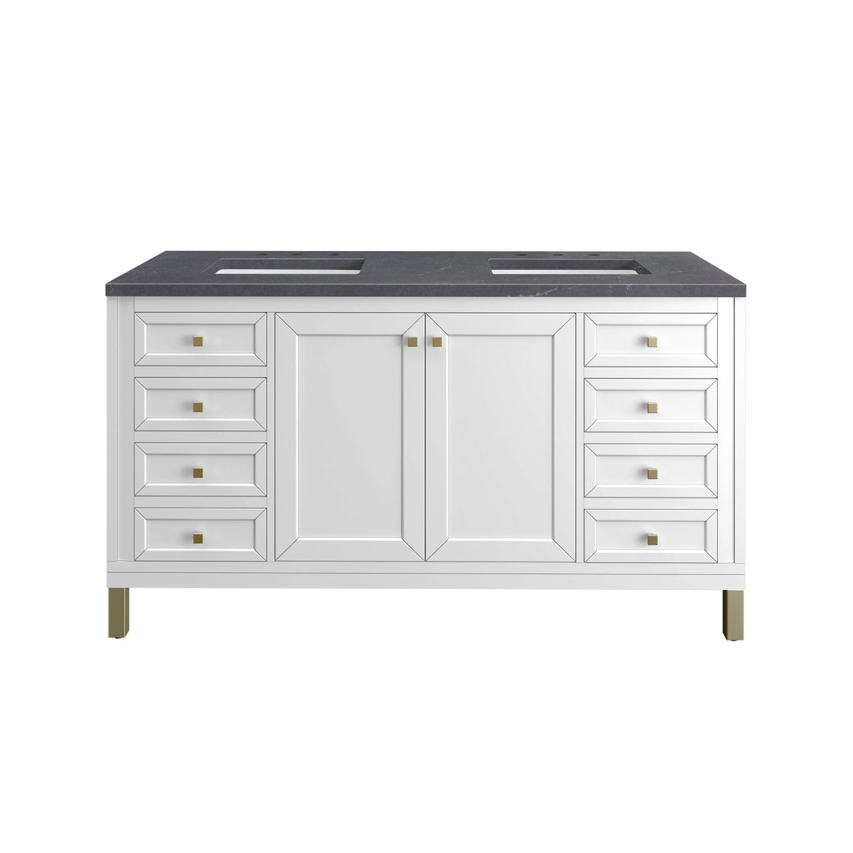 Chicago 60" Double Vanity, Glossy White, w/ 3 CM Charcoal Soapstone Silestone® Top