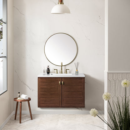 Renovate for Less Atlanta Amberly 36" Single Vanity, Mid-Century Walnut w/ 3 CM White Zeus Top