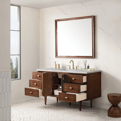 Amberly 60" Single Vanity, Mid-Century Walnut w/ 3 CM Victorian Silver Top