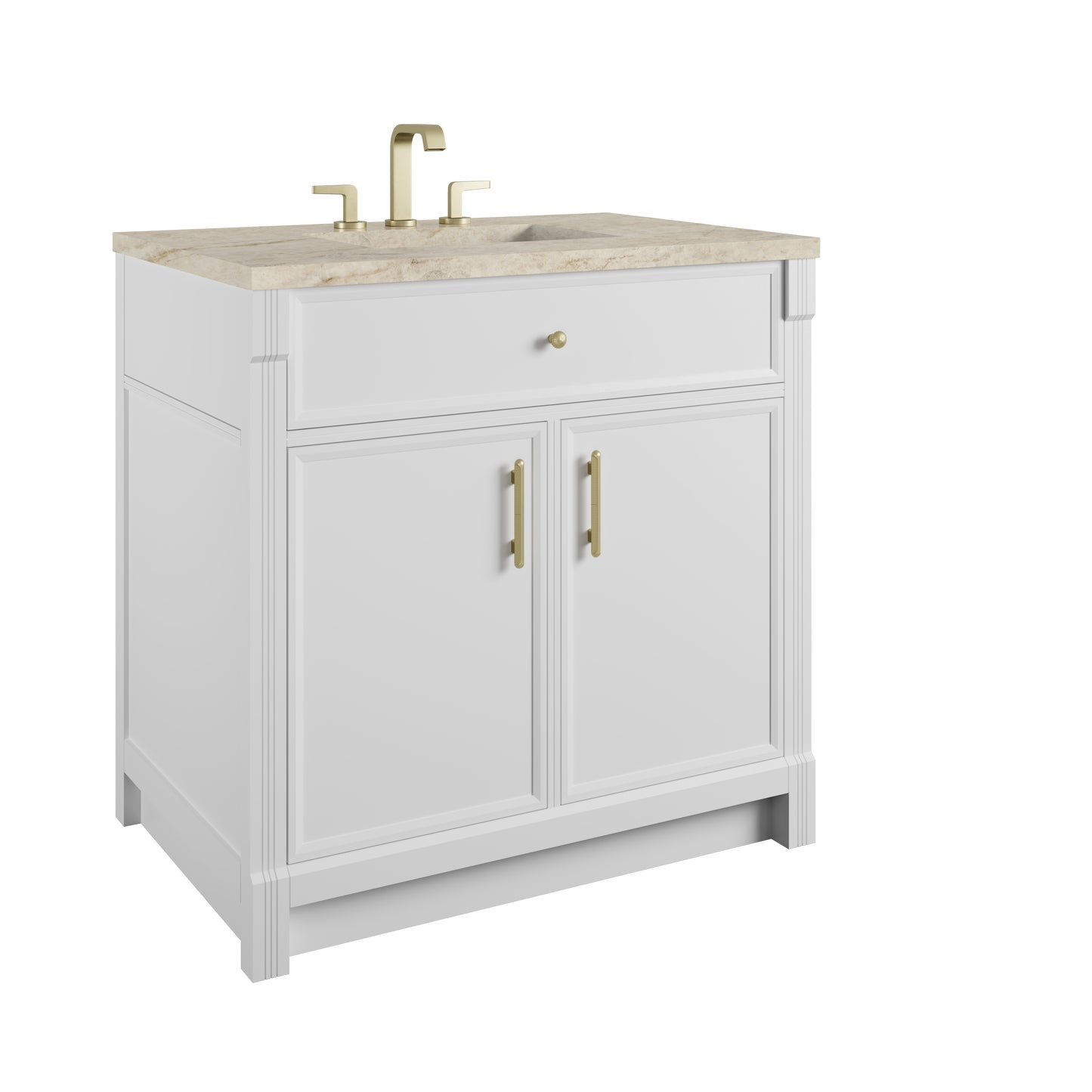 Renovate for Less Atlanta Bellshire 36" Single Vanity, Bright White w/ 3 CM Tajnar Eclos Top