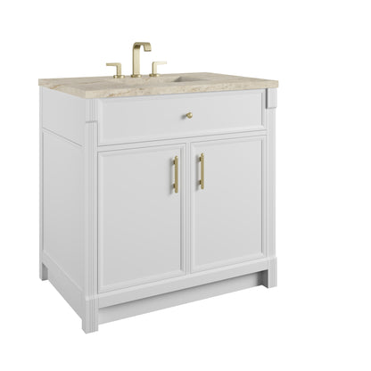 Renovate for Less Atlanta Bellshire 36" Single Vanity, Bright White w/ 3 CM Tajnar Eclos Top