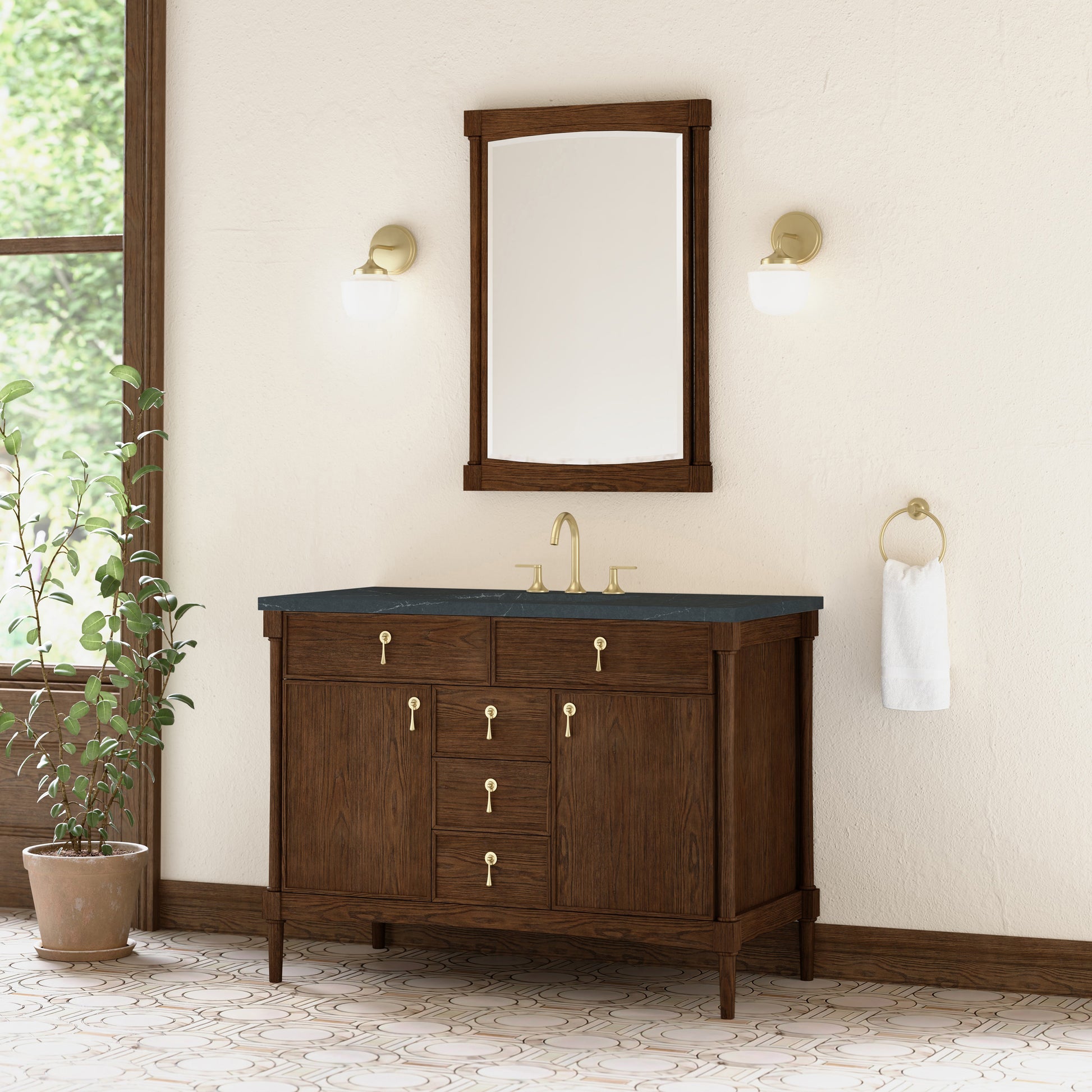 Renovate for Less Atlanta Kinnsden 48" Single Vanity, Sable Oak w/ 3 CM Charcoal Soapstone Silestone Top