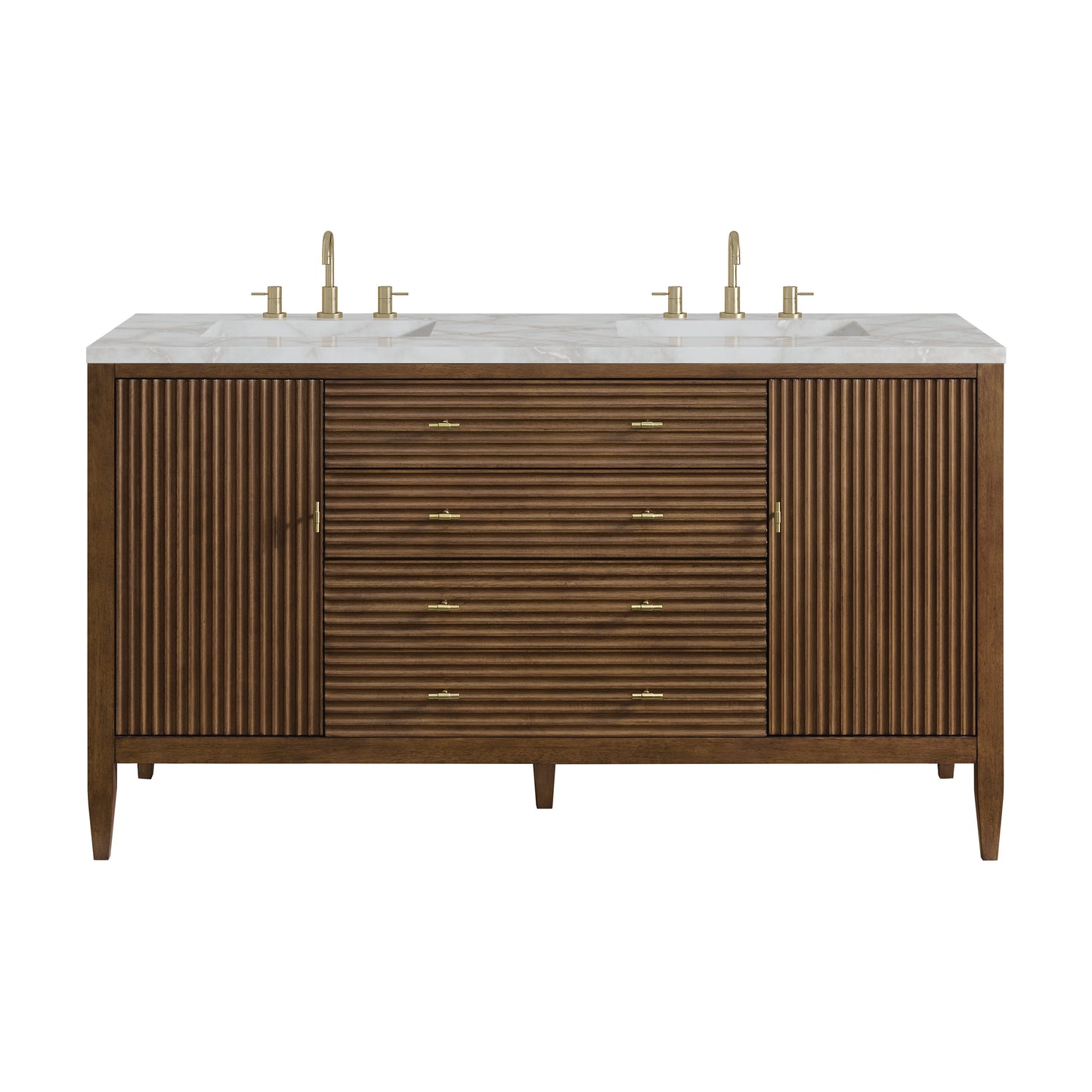 Renovate for Less Atlanta Myrrin 60" Double Vanity, Mid Century Walnut w/ 3 CM Victorian Silver Silestone Top w/FreePower Wireless Charger