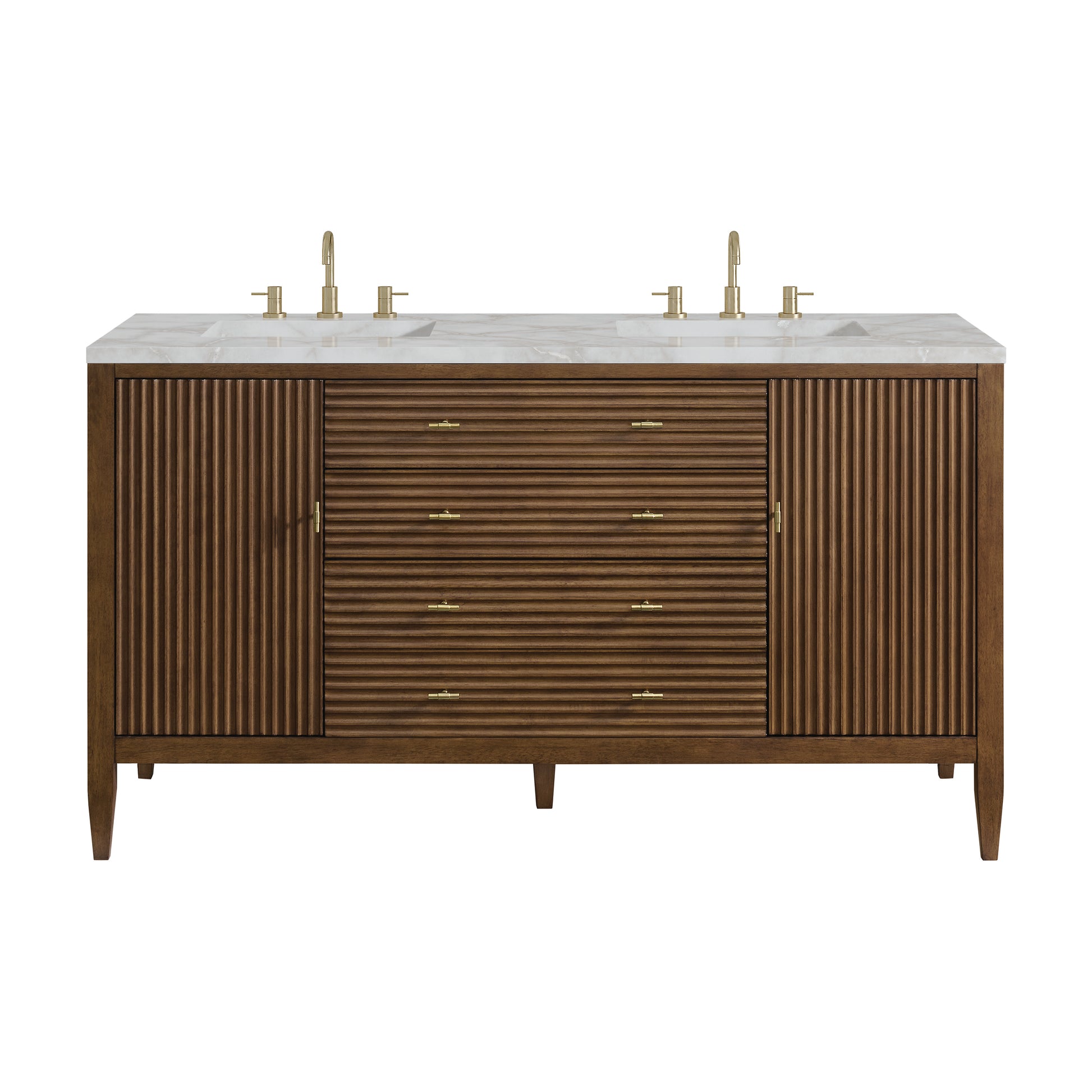 Renovate for Less Atlanta Myrrin 60" Double Vanity, Mid Century Walnut w/ 3 CM Victorian Silver Silestone Top w/FreePower Wireless Charger