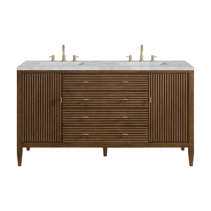 Myrrin 60" Double Vanity, Mid Century Walnut w/ 3 CM Victorian Silver Silestone Top w/FreePower Wireless Charger