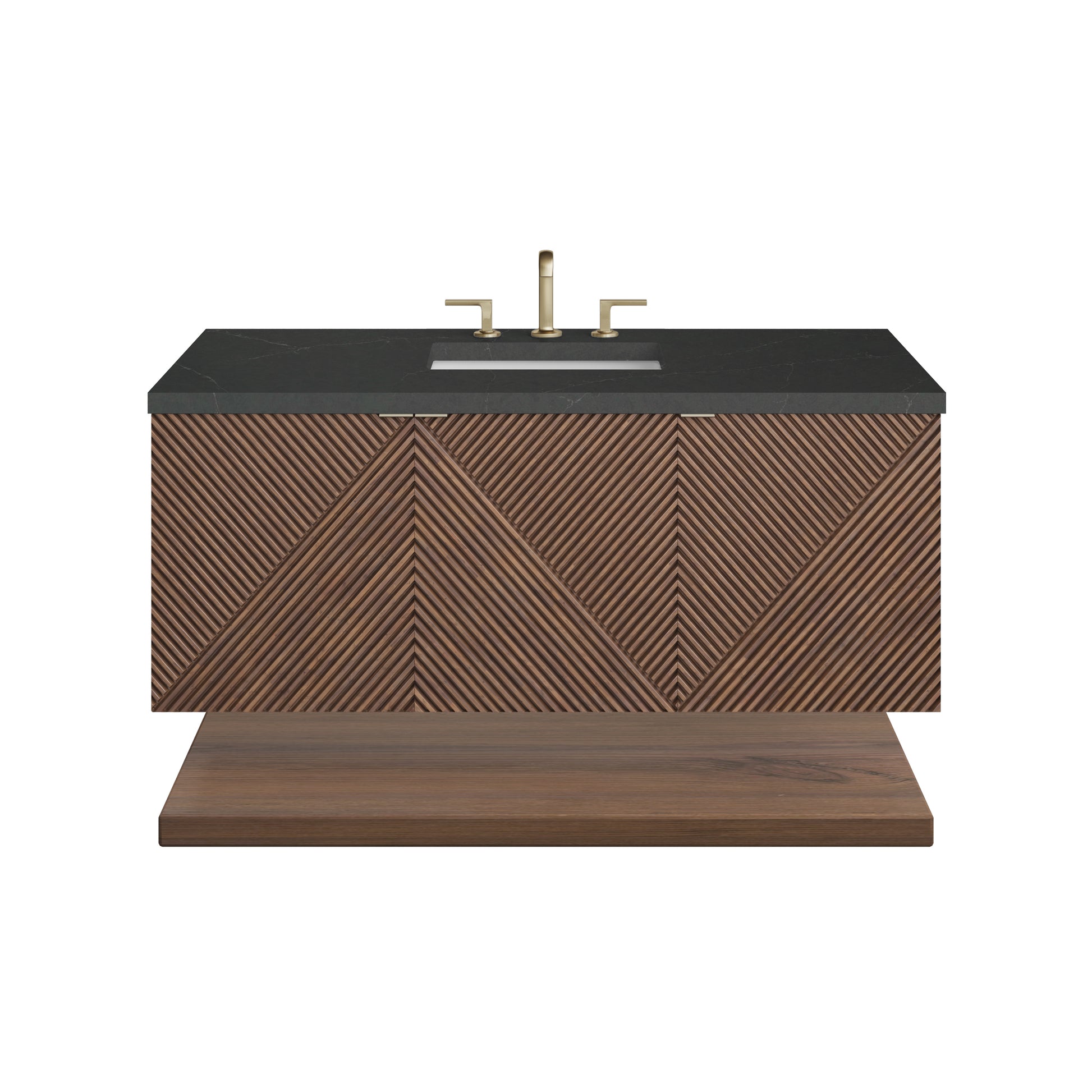 Renovate for Less Atlanta Marcello 48" Single Vanity, Chestnut w/ 3 CM Charcoal Soapstone Silestone Top
