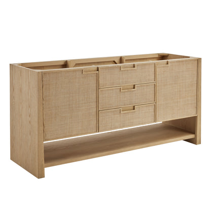 Renovate for Less Atlanta Solene 72" Double Vanity, Seaside Oak, w/ 3 CM Ethereal Noctis Quartz Top