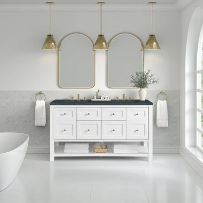 Breckenridge 60" Double Vanity, Bright White, w/ 3 CM Charcoal Soapstone Quartz Top