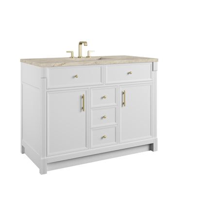 Renovate for Less Atlanta Bellshire 48" Single Vanity, Bright White w/ 3 CM Tajnar Eclos Top