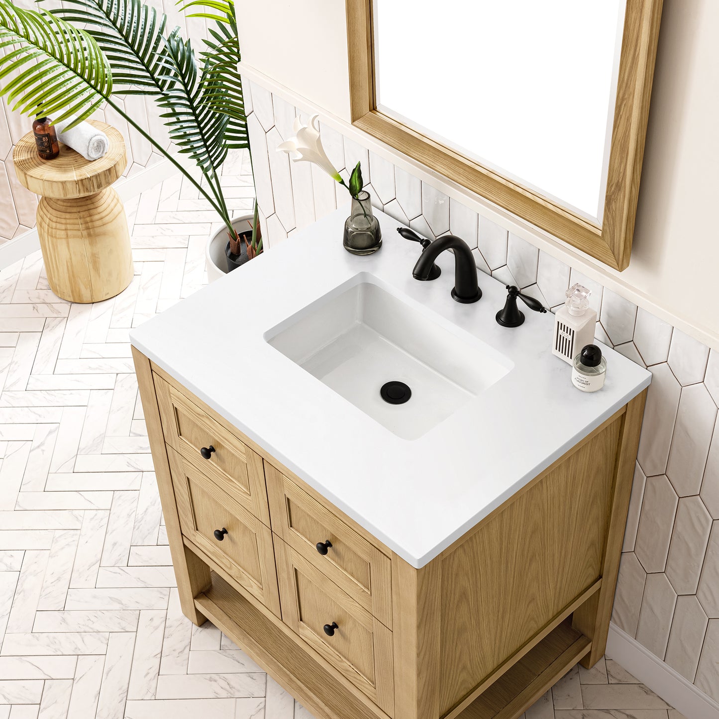 Renovate for Less Atlanta Breckenridge 30" Single Vanity, Light Natural Oak w/ 3 CM White Zeus Top
