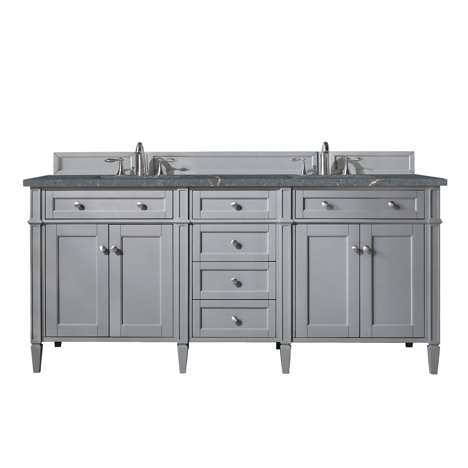 Renovate for Less Atlanta Brittany 72" Double Vanity, Urban Gray w/ 3 CM Parisien Bleu Silestone Top w/FreePower Wireless Charger