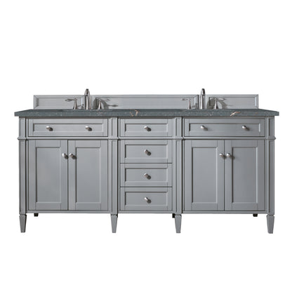 Renovate for Less Atlanta Brittany 72" Double Vanity, Urban Gray w/ 3 CM Parisien Bleu Silestone Top w/FreePower Wireless Charger