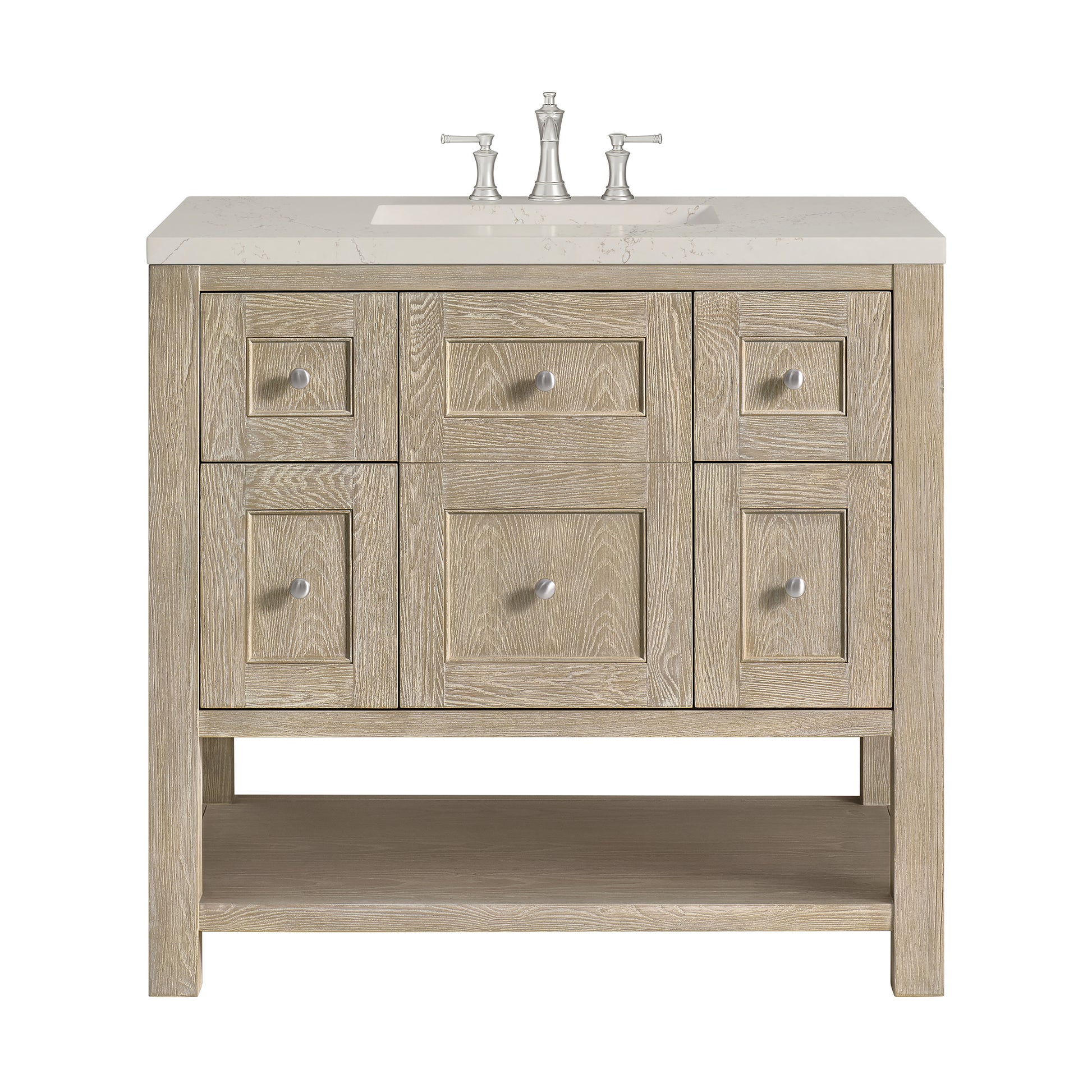 Renovate for Less Atlanta Breckenridge 36" Single Vanity, Whitewashed Oak, w/ 3 CM Siberian Silestone Top