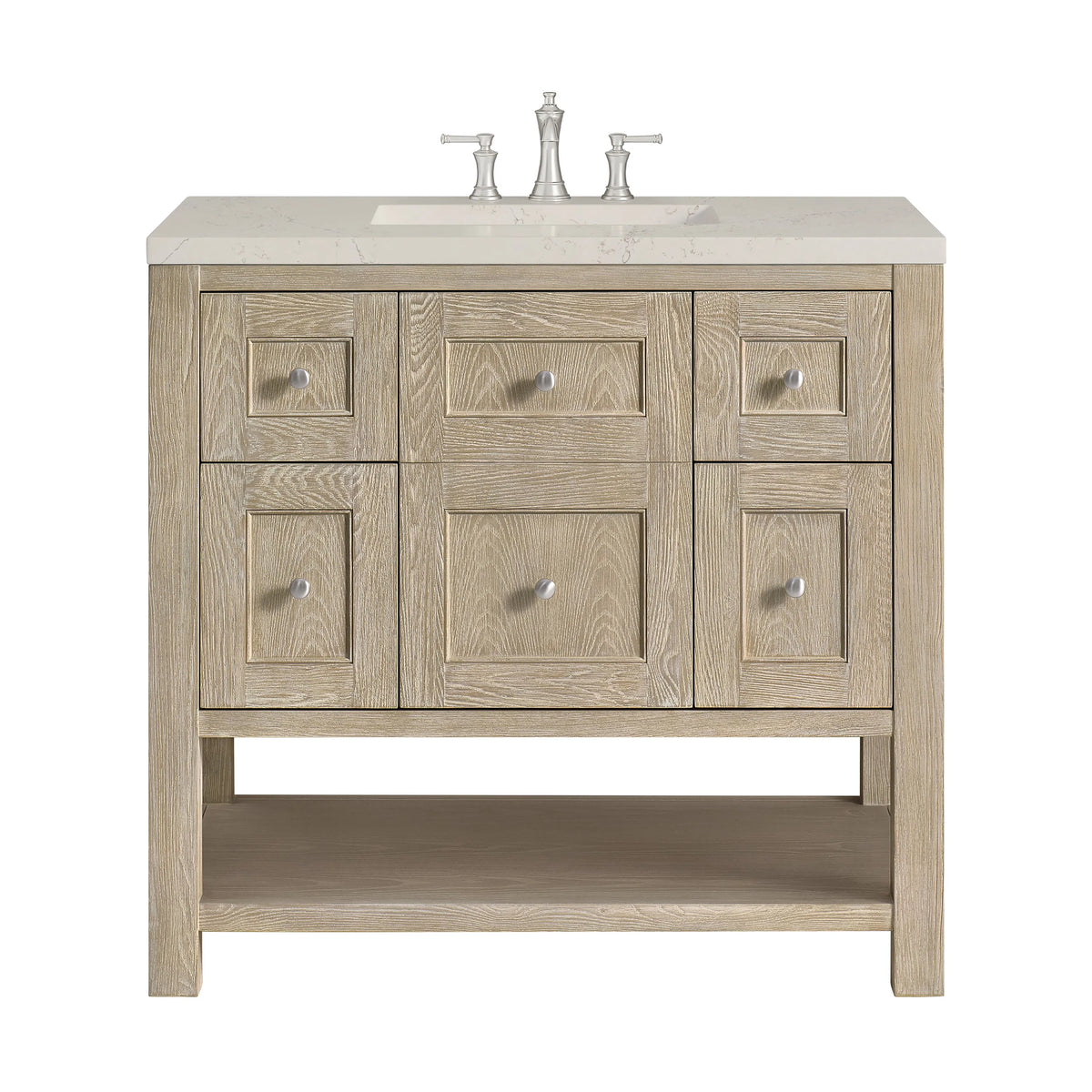 Breckenridge 36" Single Vanity, Whitewashed Oak, w/ 3 CM Siberian Silestone Top