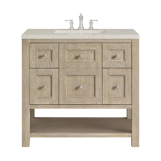 Breckenridge 36" Single Vanity, Whitewashed Oak, w/ 3 CM Siberian Silestone Top