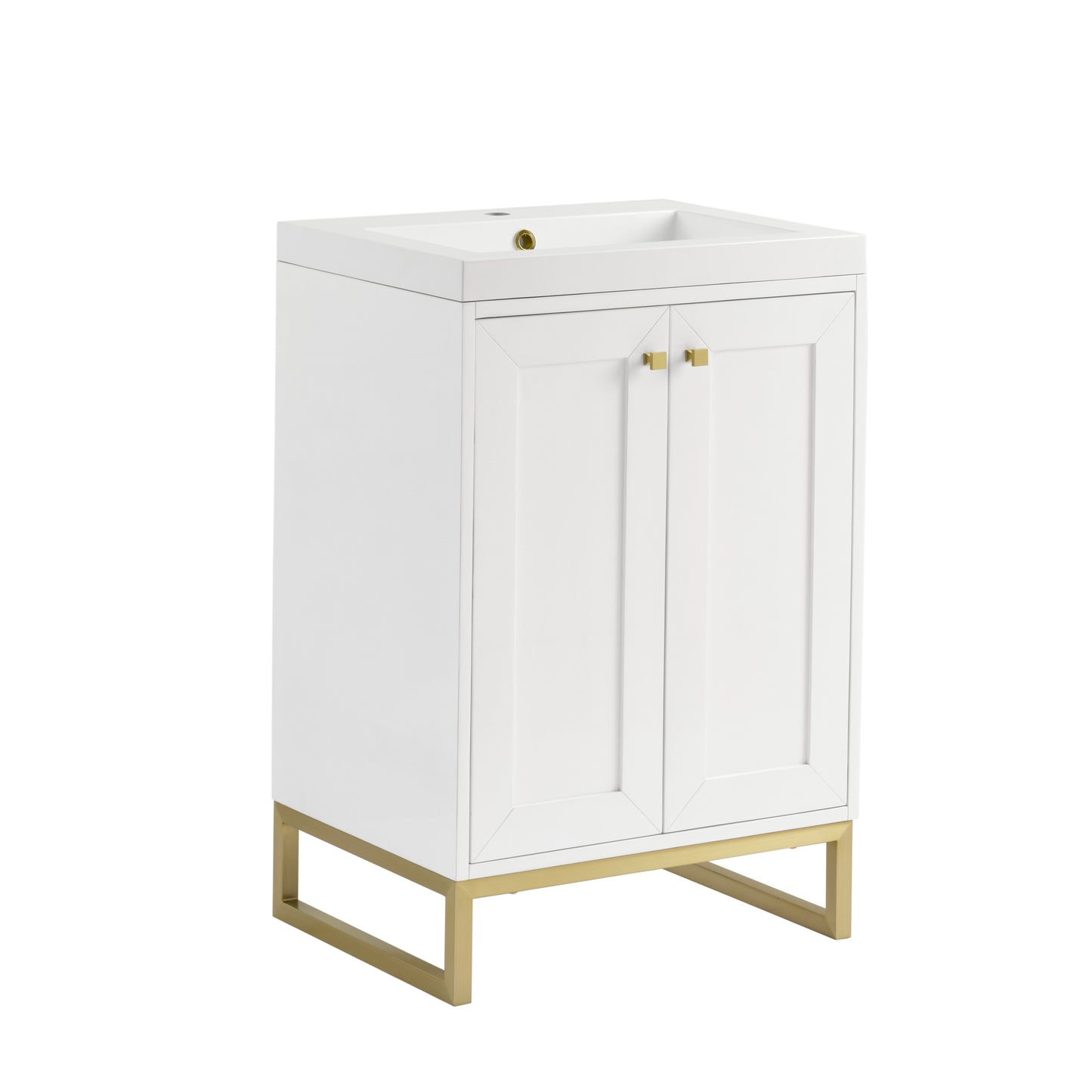 Renovate for Less Atlanta Chianti 24" Single Vanity, Glossy White, Champagne Brass, w/ White Glossy Composite Stone Top