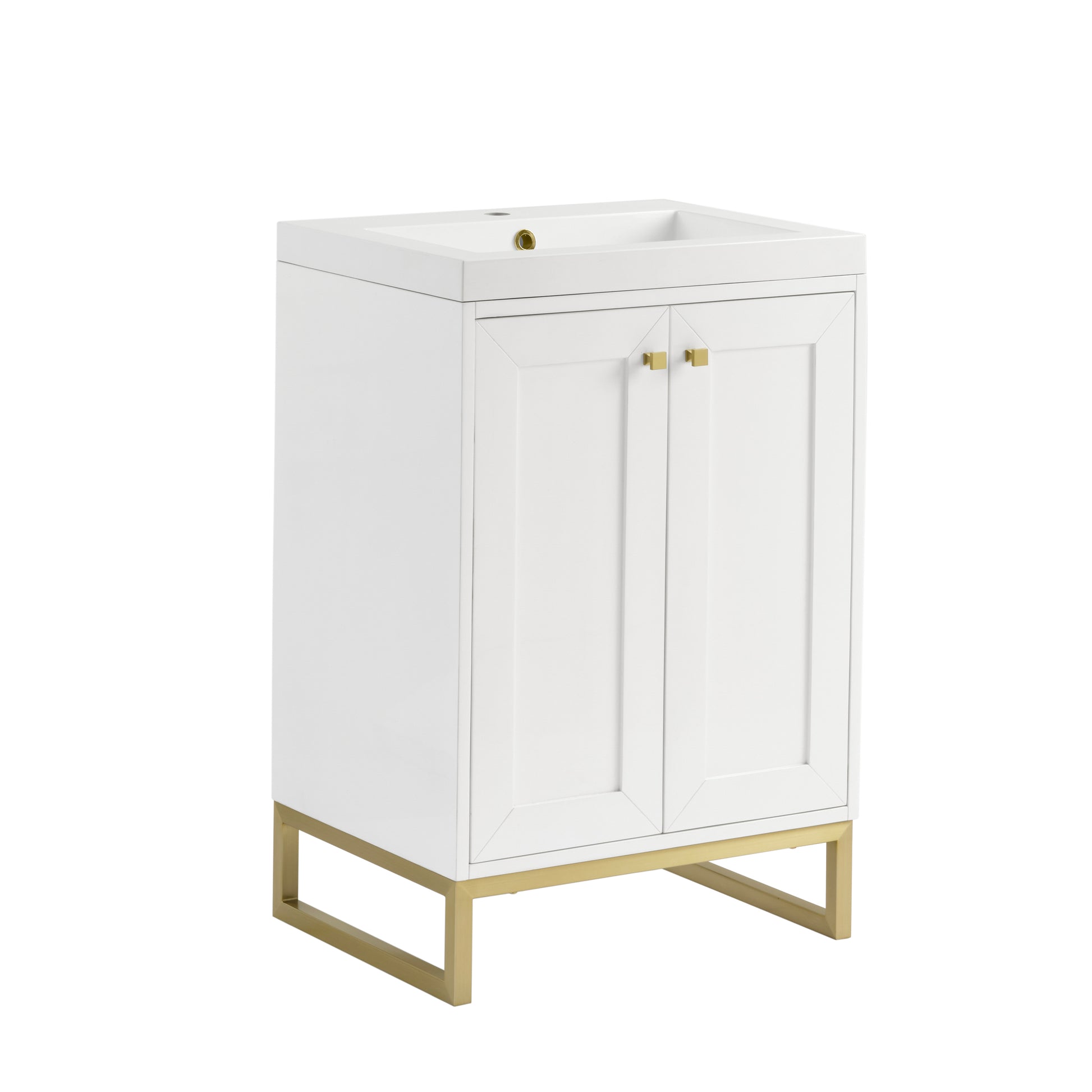 Renovate for Less Atlanta Chianti 24" Single Vanity, Glossy White, Champagne Brass, w/ White Glossy Composite Stone Top