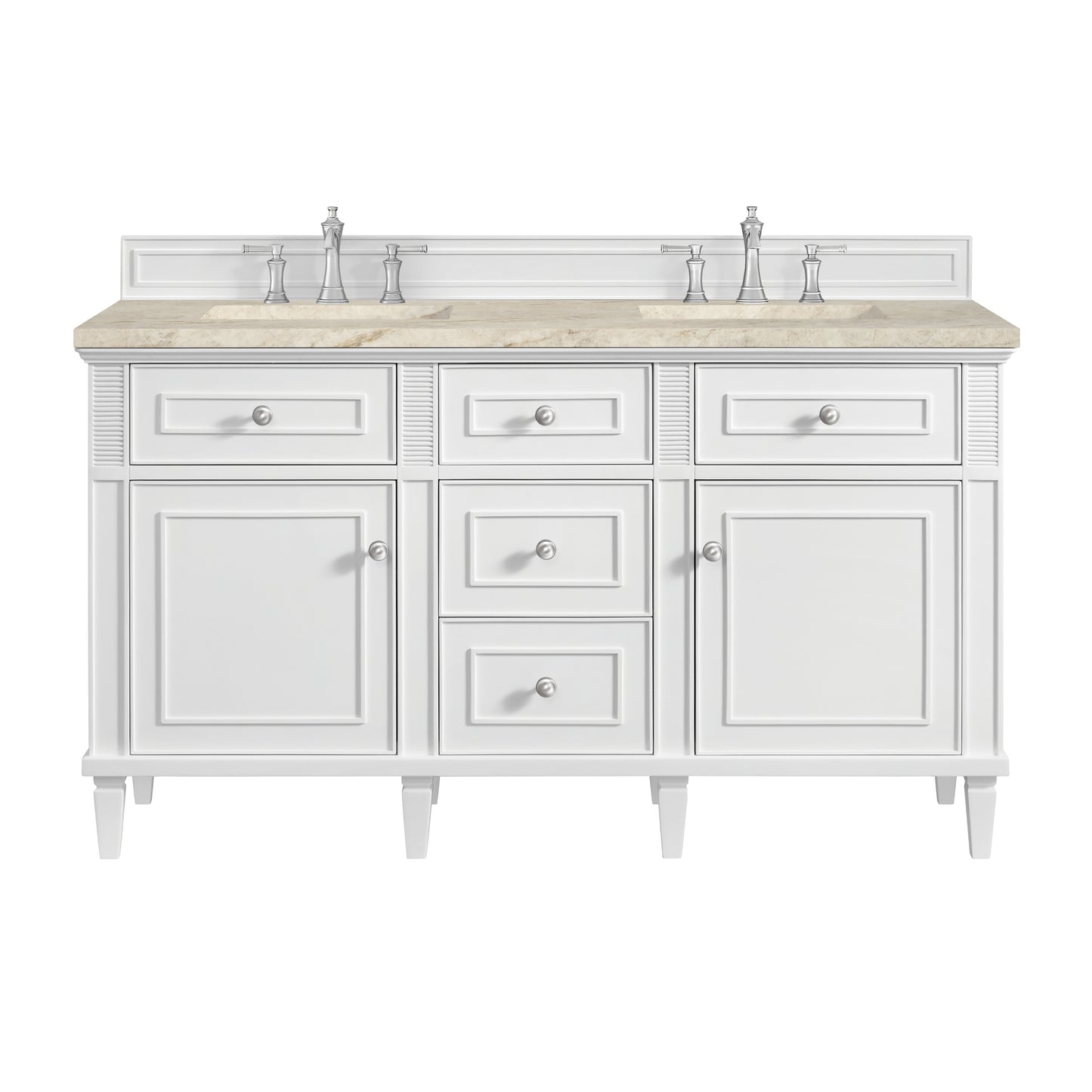 Renovate for Less Atlanta Lorelai 60" Double Vanity, Bright White, w/ 3 CM Tajnar Eclos Top w/FreePower Wireless Charger