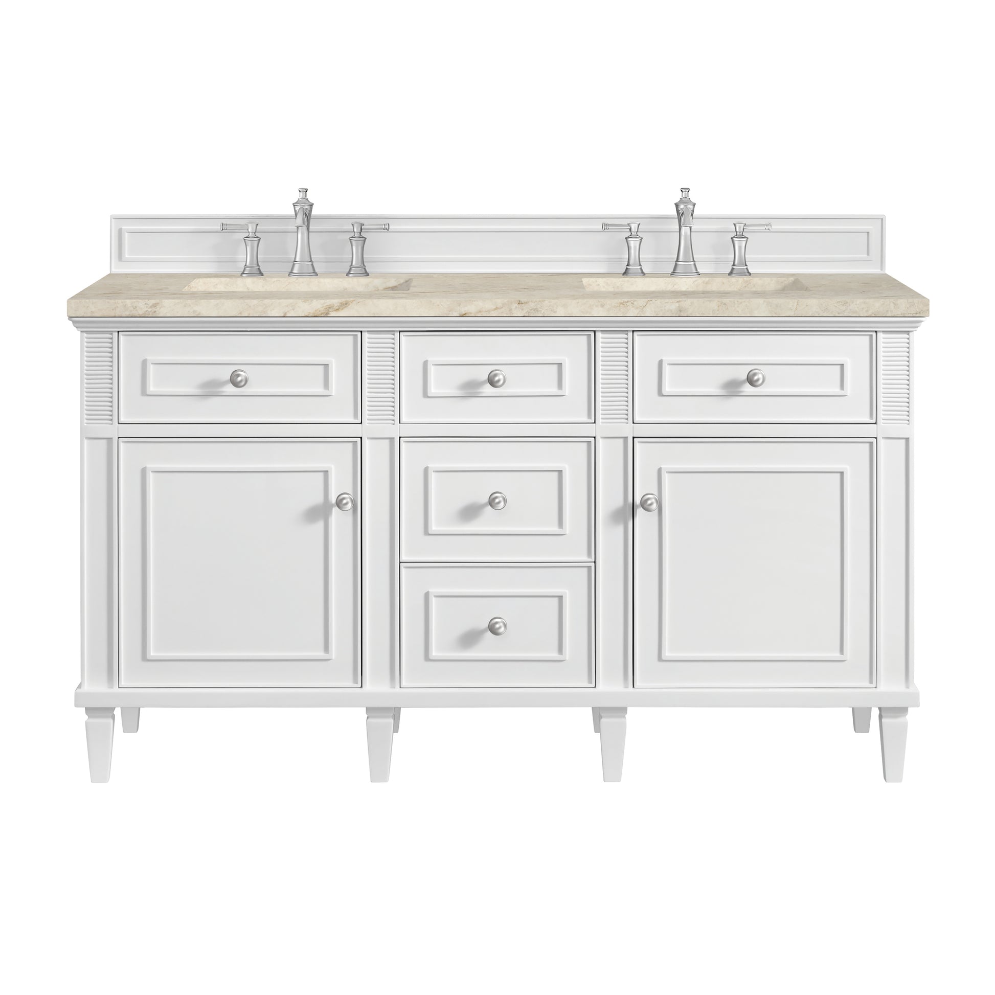 Renovate for Less Atlanta Lorelai 60" Double Vanity, Bright White, w/ 3 CM Tajnar Eclos Top w/FreePower Wireless Charger