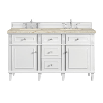 Renovate for Less Atlanta Lorelai 60" Double Vanity, Bright White, w/ 3 CM Tajnar Eclos Top w/FreePower Wireless Charger
