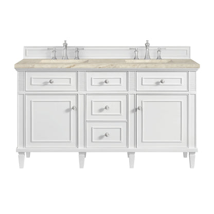 Lorelai 60" Double Vanity, Bright White, w/ 3 CM Tajnar Eclos Top w/FreePower Wireless Charger