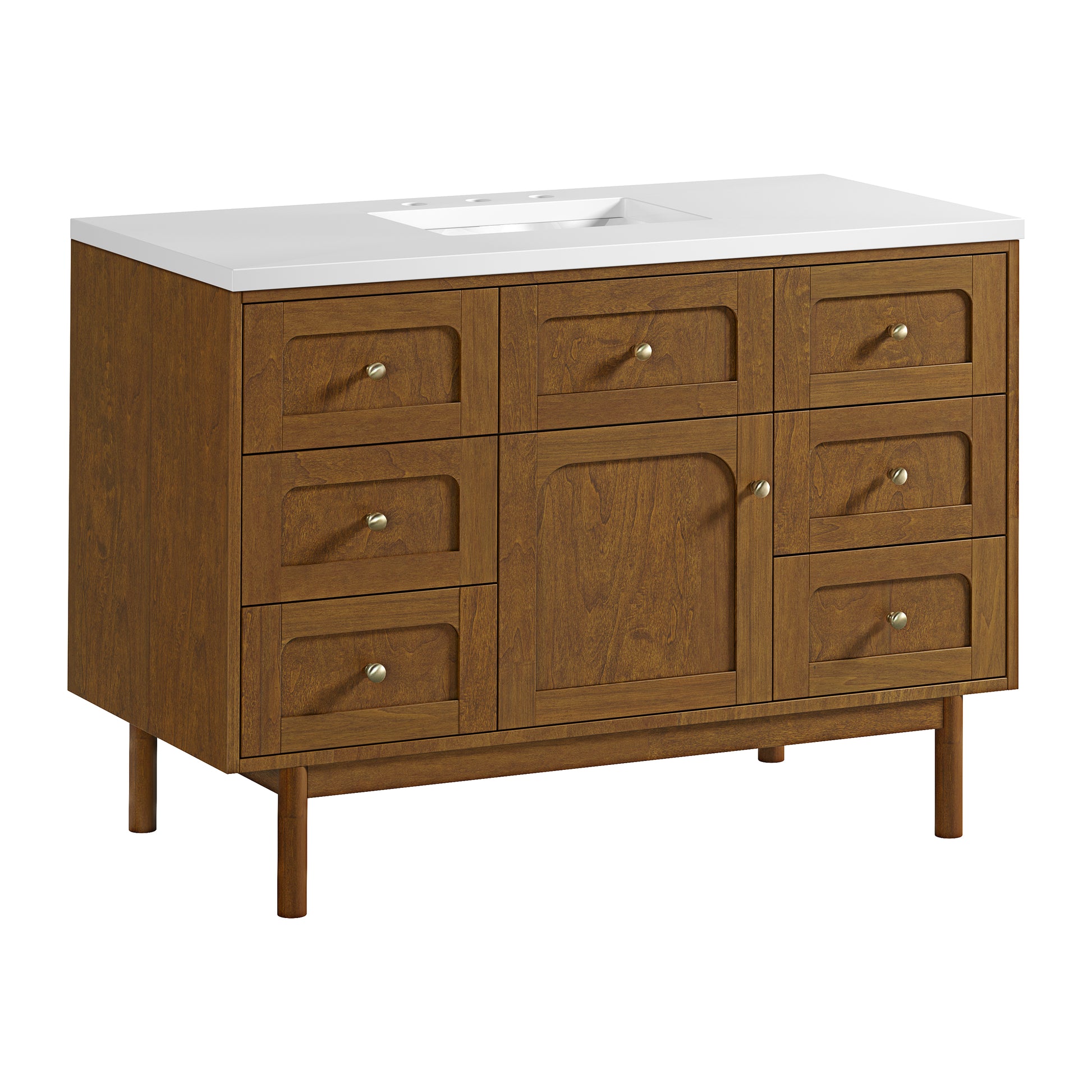 Renovate for Less Atlanta Laurent 48" Single Vanity, Honey Oak w/ 3 CM White Zeus Silestone Top