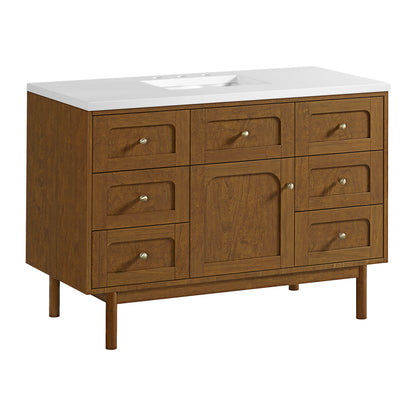 Renovate for Less Atlanta Laurent 48" Single Vanity, Honey Oak w/ 3 CM White Zeus Silestone Top