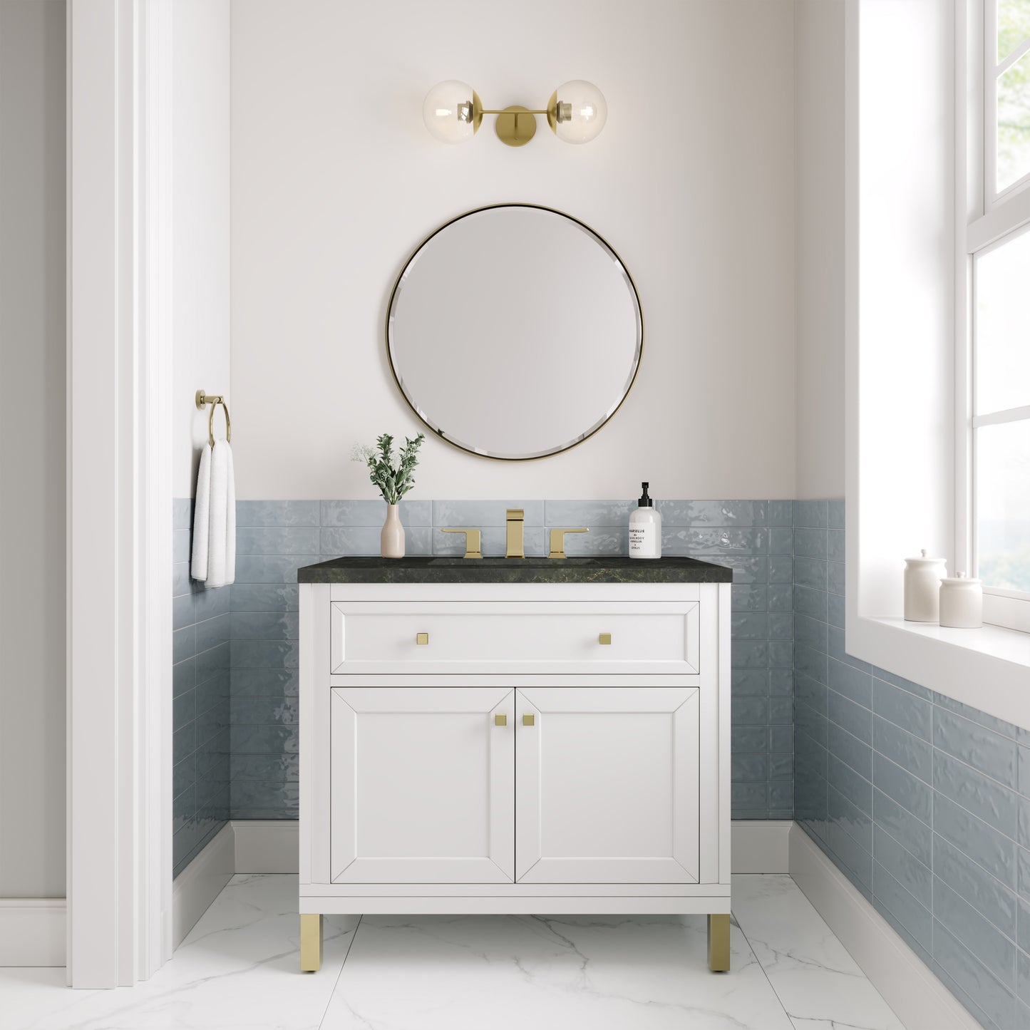 Renovate for Less Atlanta Chicago 36" Single Vanity, Glossy White, w/ 3 CM Phantome Eclos Top