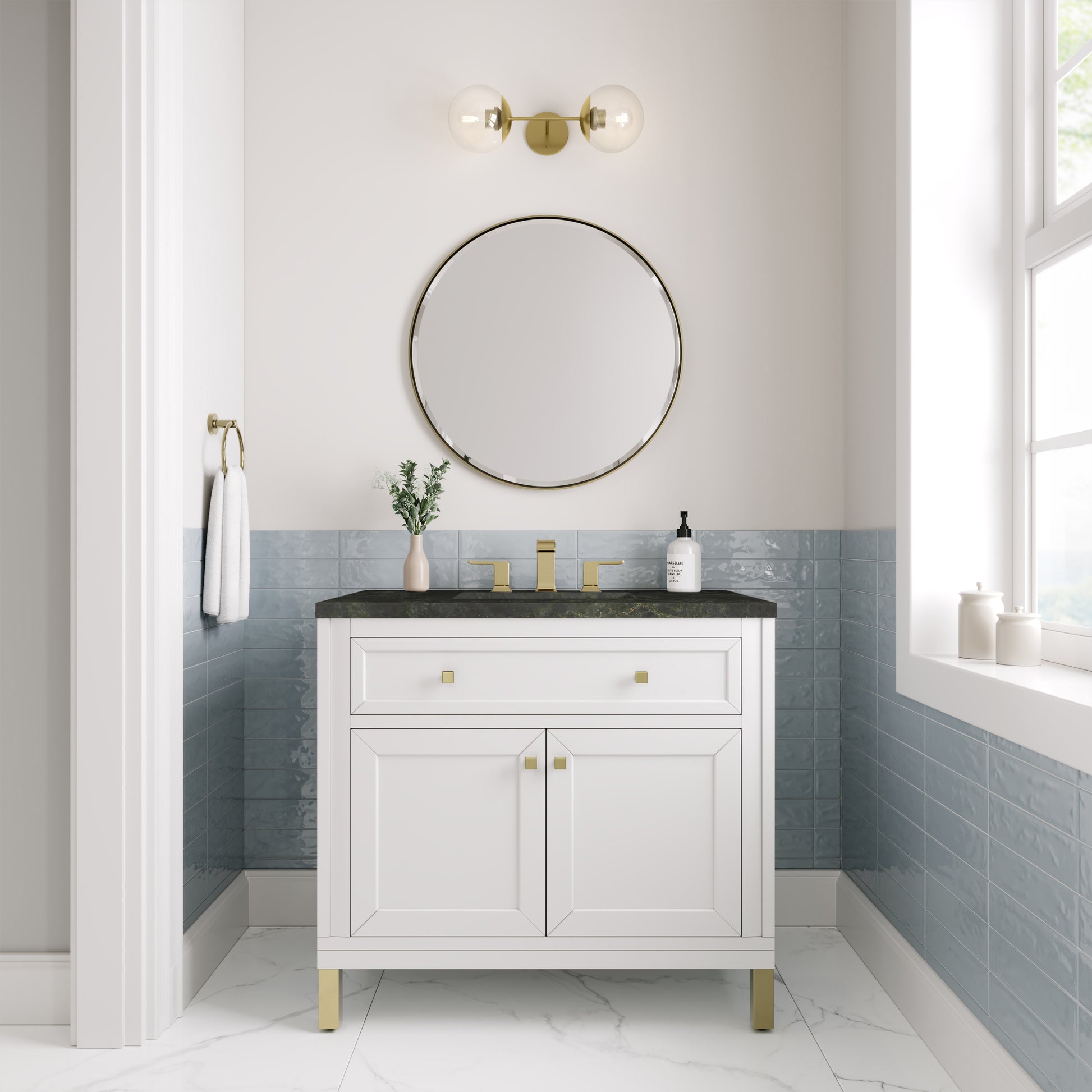 Renovate for Less Atlanta Chicago 36" Single Vanity, Glossy White, w/ 3 CM Phantome Eclos Top