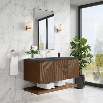 Renovate for Less Atlanta Marcello 48" Single Vanity, Chestnut w/ 3 CM Charcoal Soapstone Silestone Top