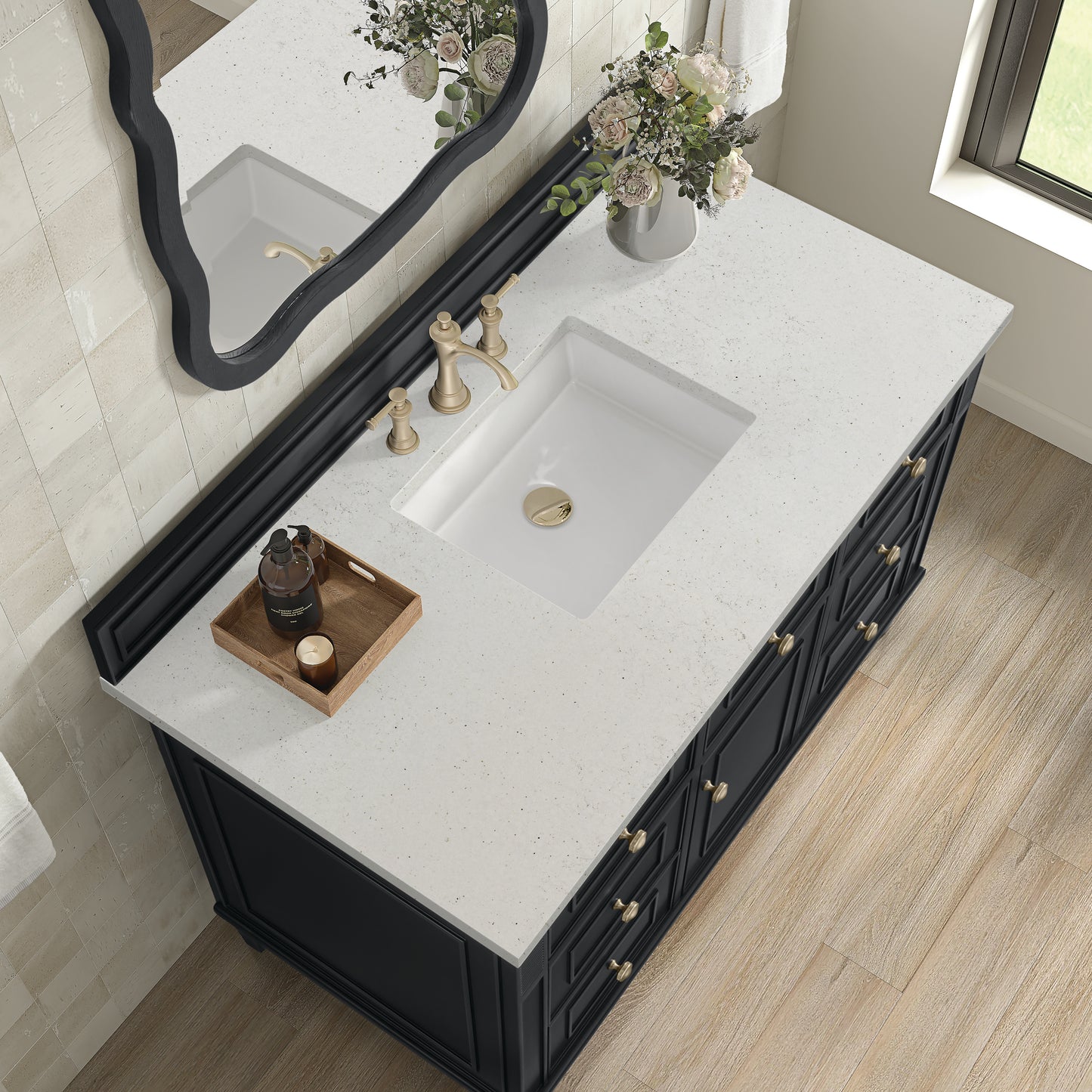Renovate for Less Atlanta Lorelai 48" Single Vanity, Black Onyx w/ 3 CM Lime Delight Silestone Top