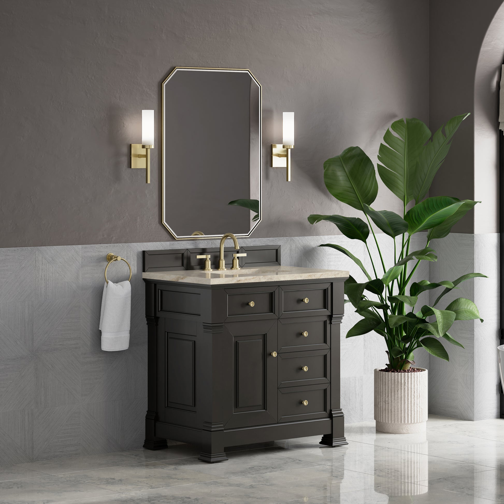 Renovate for Less Atlanta Brookfield 36" Single Vanity, Black Onyx, w/ 3 CM Tajnar Eclos Top