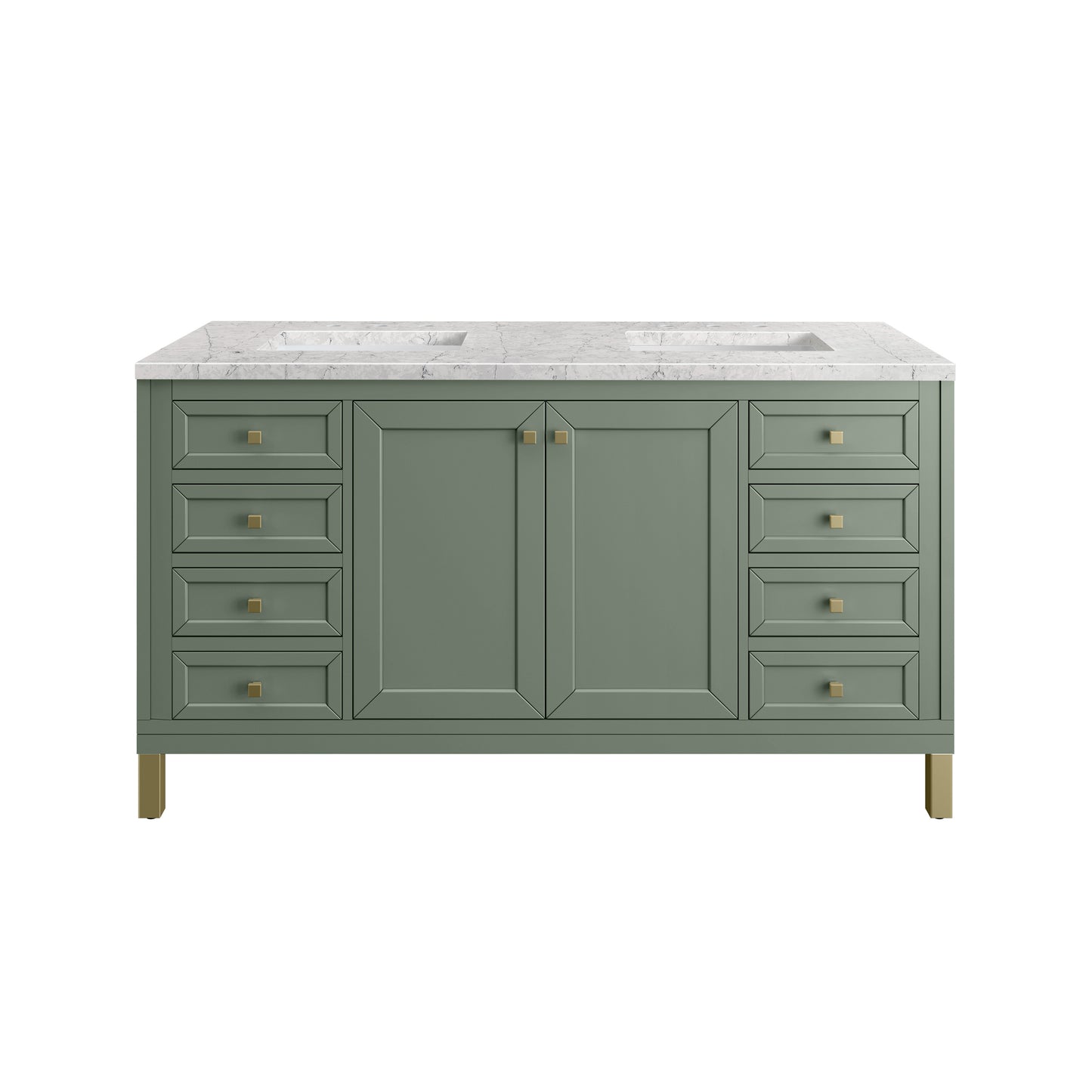 Renovate for Less Atlanta Chicago 60" Double Vanity, Smokey Celadon, w/ 3 CM Eternal Jasmine Pearl Silestone® Top