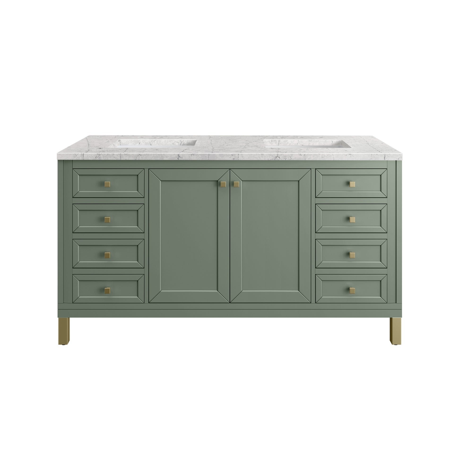 Renovate for Less Atlanta Chicago 60" Double Vanity, Smokey Celadon, w/ 3 CM Eternal Jasmine Pearl Silestone® Top