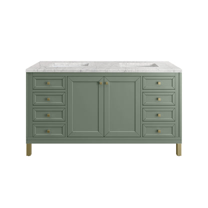 Renovate for Less Atlanta Chicago 60" Double Vanity, Smokey Celadon, w/ 3 CM Eternal Jasmine Pearl Silestone® Top