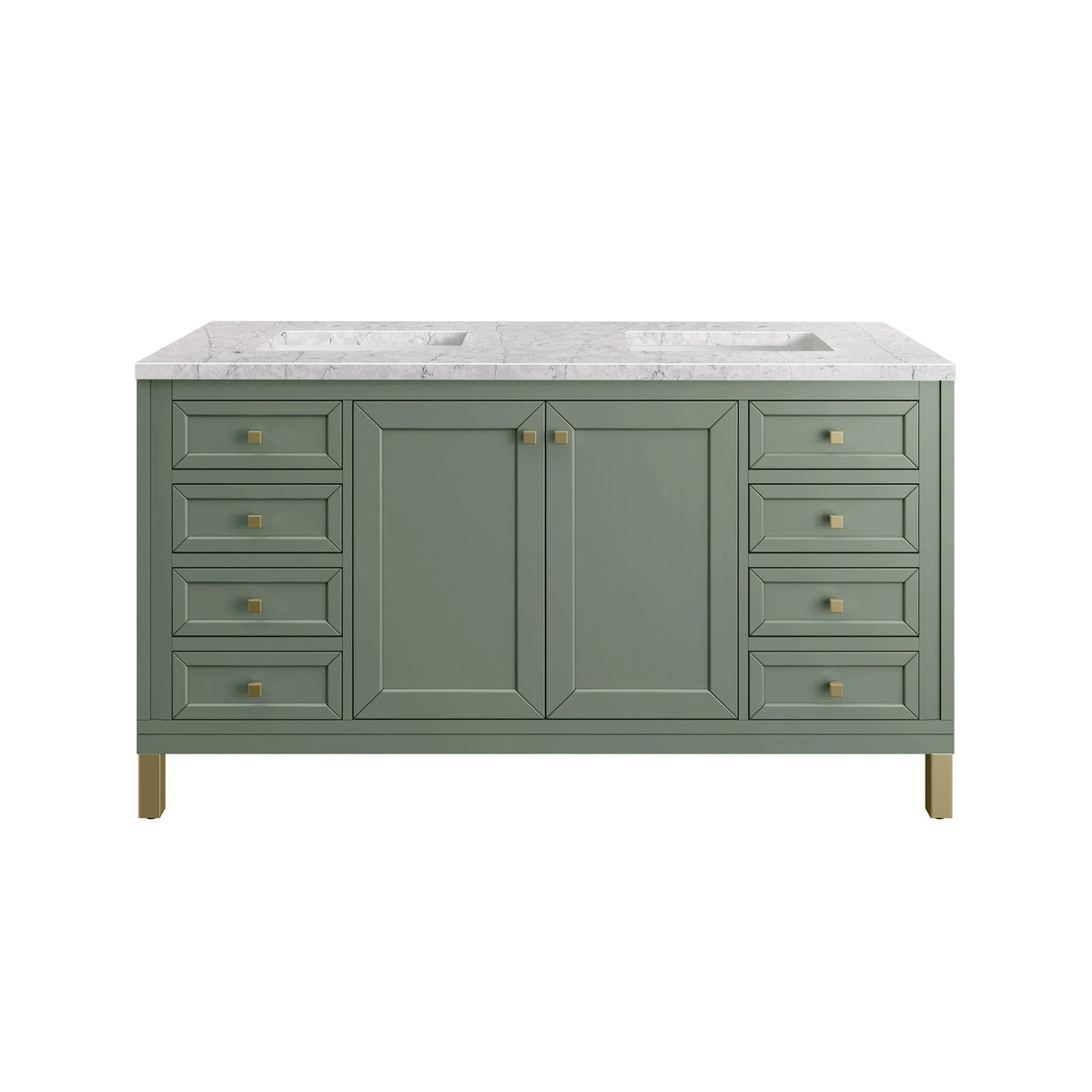 Chicago 60" Double Vanity, Smokey Celadon, w/ 3 CM Eternal Jasmine Pearl Silestone® Top