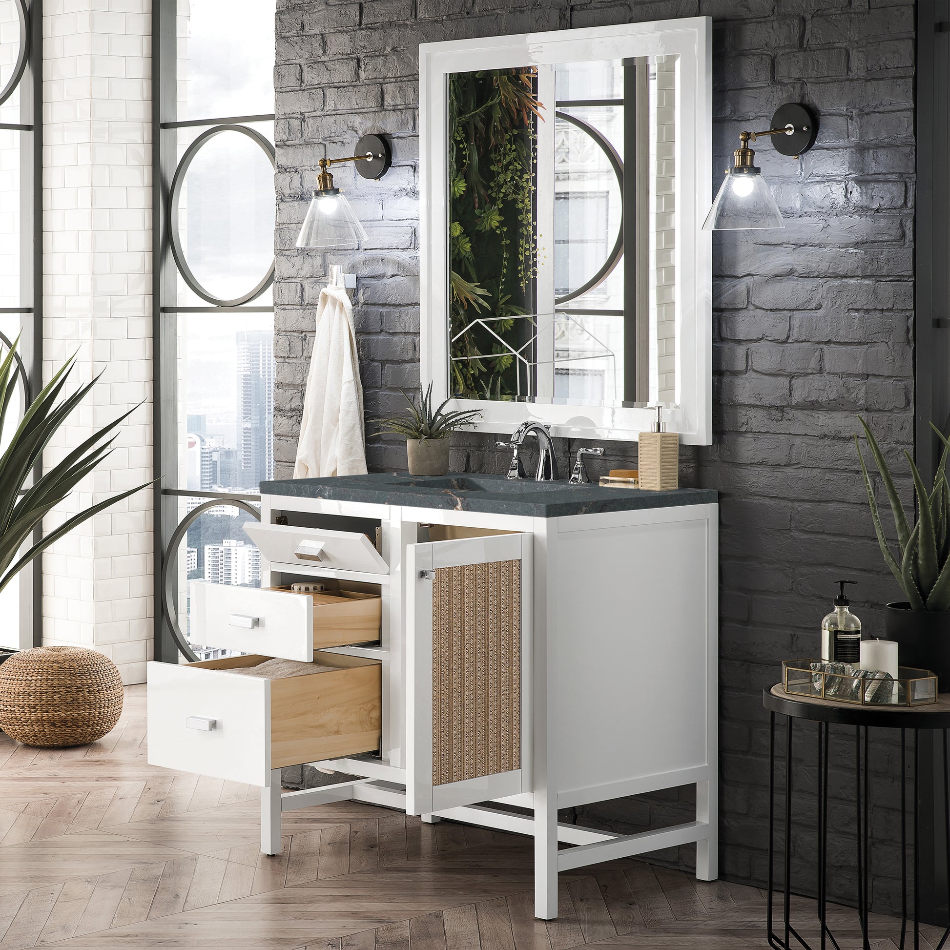 Renovate for Less Atlanta Addison 36" Single Vanity, Glossy White w/ 3 CM Parisien Bleu Silestone Top