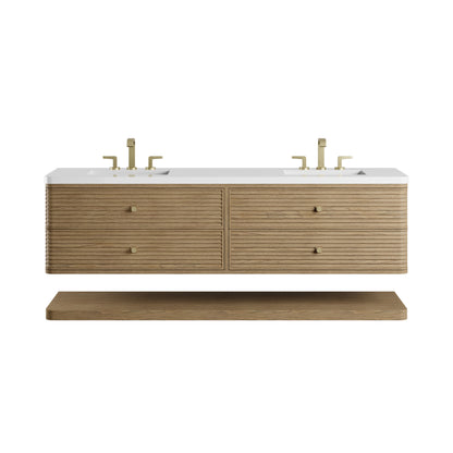 Renovate for Less Atlanta Allamari 72" Double Vanity, Dune Mist w/ 3 CM White Zeus Silestone Top