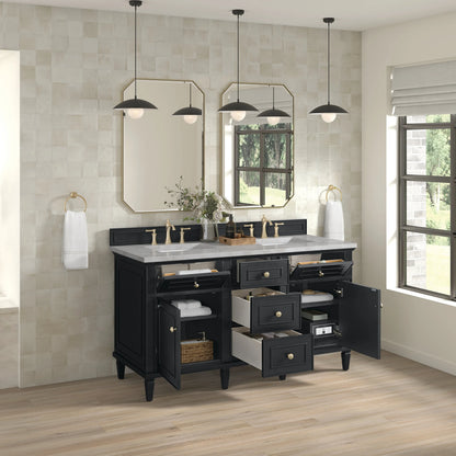 Lorelai 60" Double Vanity, Black Onyx w/ 3 CM Victorian Silver Silestone Top w/FreePower Wireless Charger