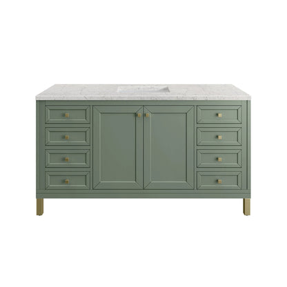 Chicago 60" Single Vanity, Smokey Celadon, w/ 3 CM Eternal Jasmine Pearl Silestone® Top