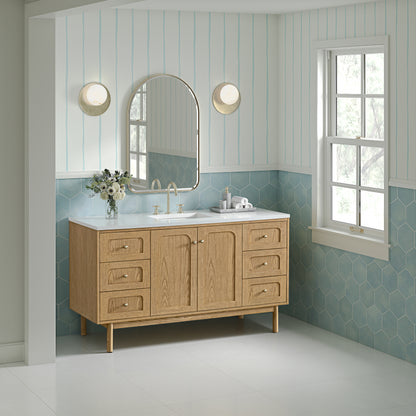Renovate for Less Atlanta Laurent 60" Single Vanity, Light Natural Oak, w/ 3 CM White Zeus Quartz Top