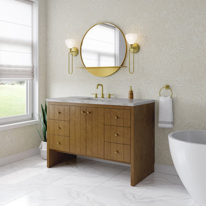 Renovate for Less Atlanta Hudson 48" Single Vanity, Honey Oak w/ 3 CM Victorian Silver Silestone Top